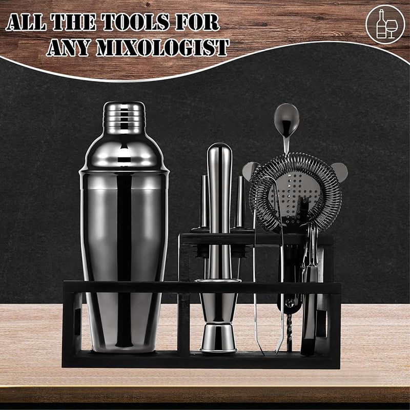 Purism Bartender Kit,11 Pieces Home Cocktail Shaker Set with Cocktail Recipes Cards,Bar Tools Stainless Steel Cocktail Shaker Set with Stand,Apply to Home Make Mixed Drink&Various Cocktails