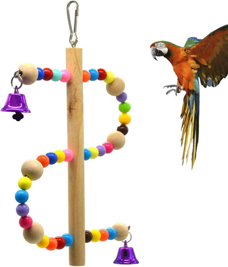 Balacoo 2Pcs Toy Beads Cage Bird Climbing Swing Wood Accessory Funny Playing Parrot
