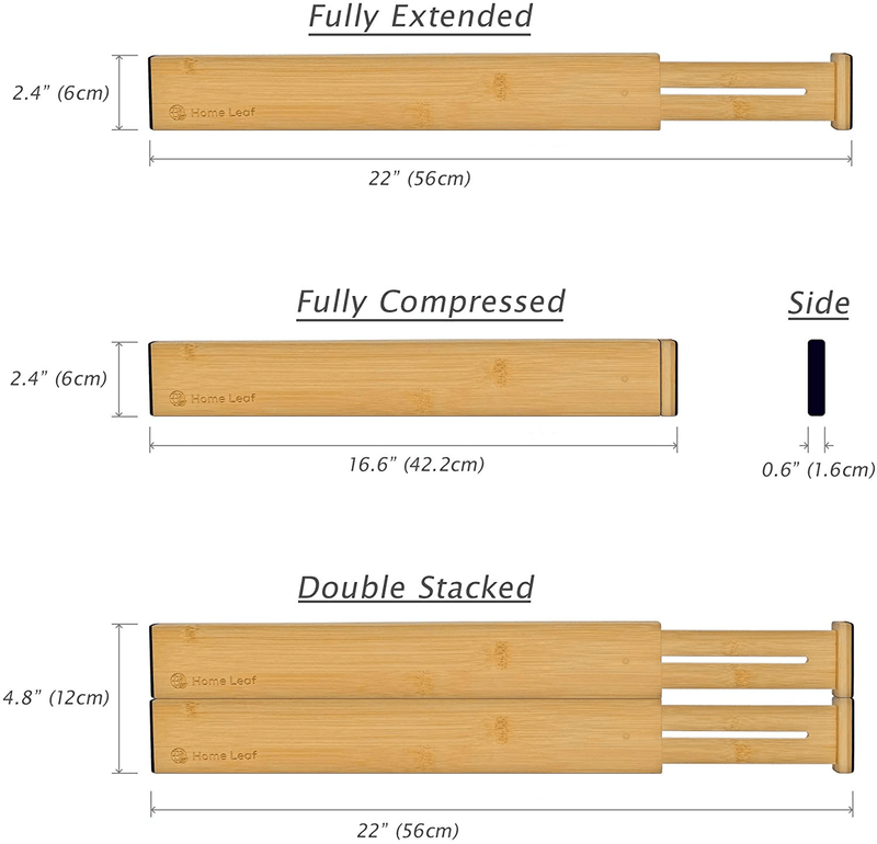 Bamboo Adjustable Drawer Divider - Set of 4 - Expandable Drawer Organizers - for Kitchen, Bedroom, Dresser, Baby, Nursery, Work, Office, Desk, Bathroom, Natural Look