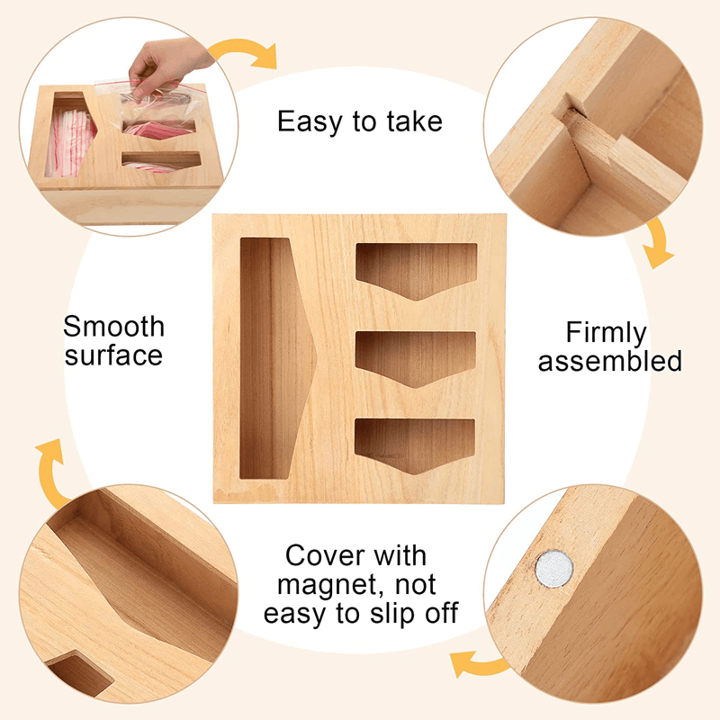 Bamboo Bag Storage Organizer Openable Top Lids Food Storage Bag for Drawer Bags Storage for Kitchen Dispenser, Suitable for Variety Size Bags