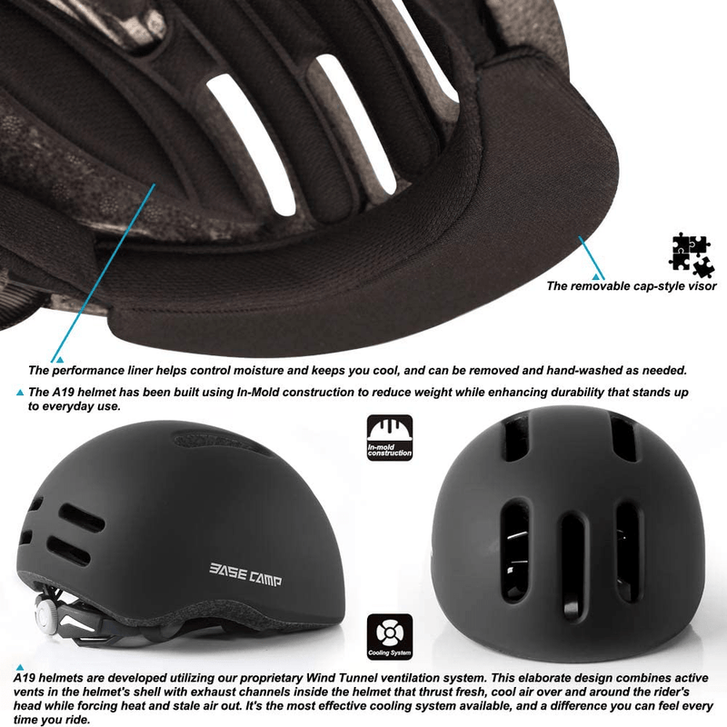 BASE CAMP Bike Helmet, Bicycle Helmet with Removable Visor for Adult Men Women Commuter Urban Scooter Adjustable M Size