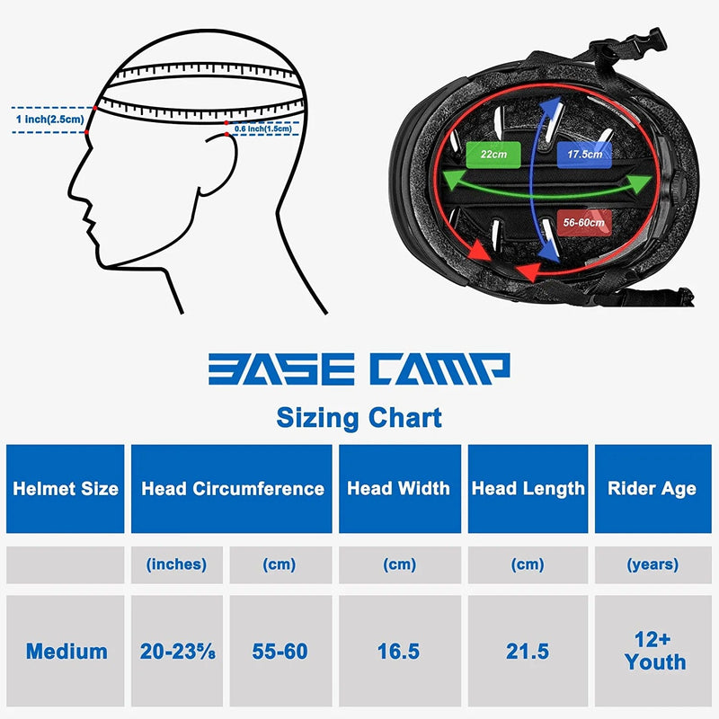 BASE CAMP Bike Helmet with Rechargeable Light, Visor, Dual Certified Men Women Youth Bicycle Helmet for Adults Cycling Skateboard Skating Scooter Commute