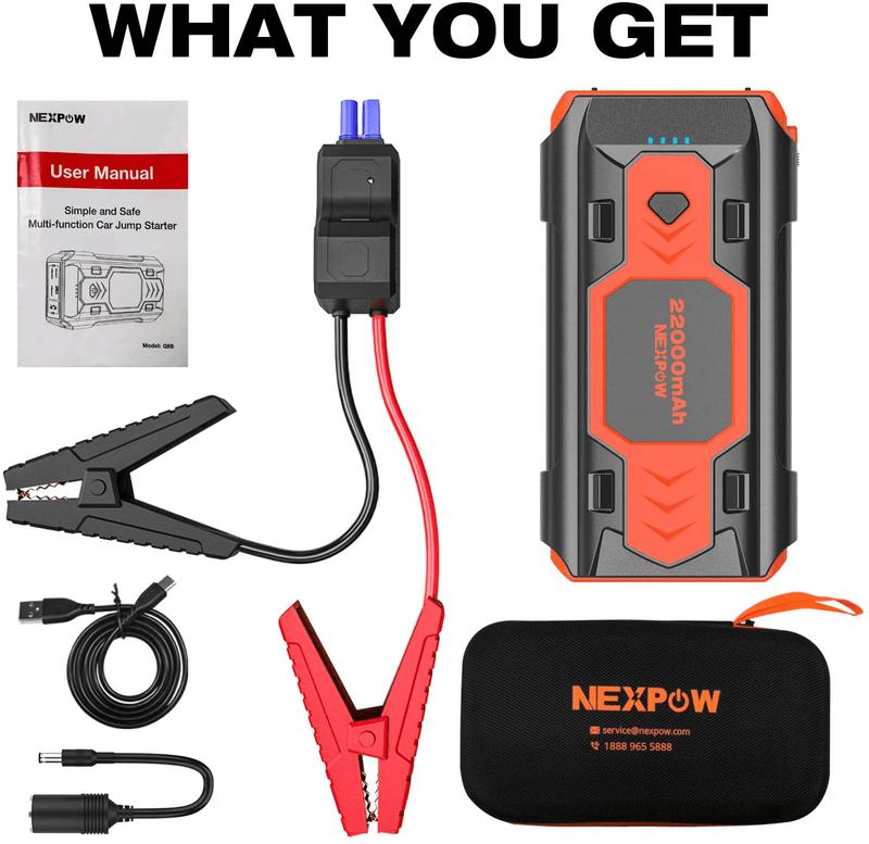 Battery Starter for Car, NEXPOW 2500A 22000mAh Portable Car Jump Starter Q9B (up to 8.0L Gas/8L Diesel Engines) 12V Auto Battery Booster Pack with USB Quick Charge 3.0, Type-C