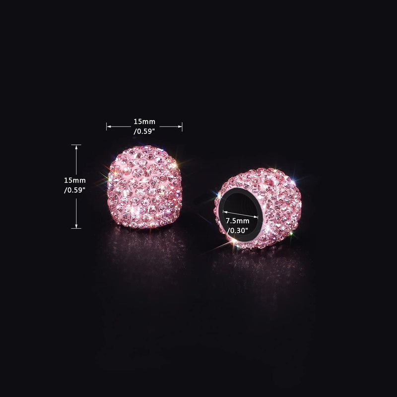 SAVORI Valve Caps, 4 Pack Handmade Crystal Rhinestone Tire Caps, Attractive Dustproof Accessories for Car (Pink)