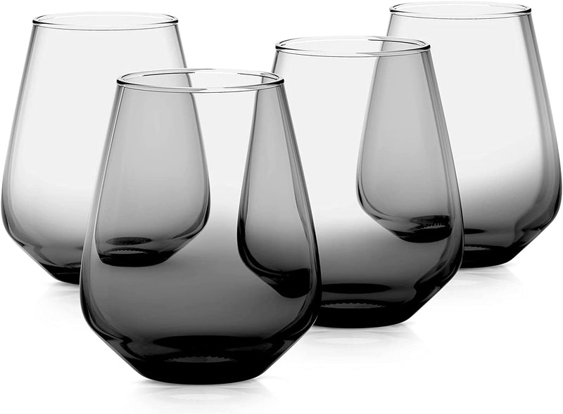 Rakle Stemless Wine Glasses – Set of 4 Red Colored Wine Glasses – 14.3Oz Colorful Wine Glasses – Lead-Free Premium Glass – Stemless Drinking Glasses for Cocktails, Wine, Bar Drinks