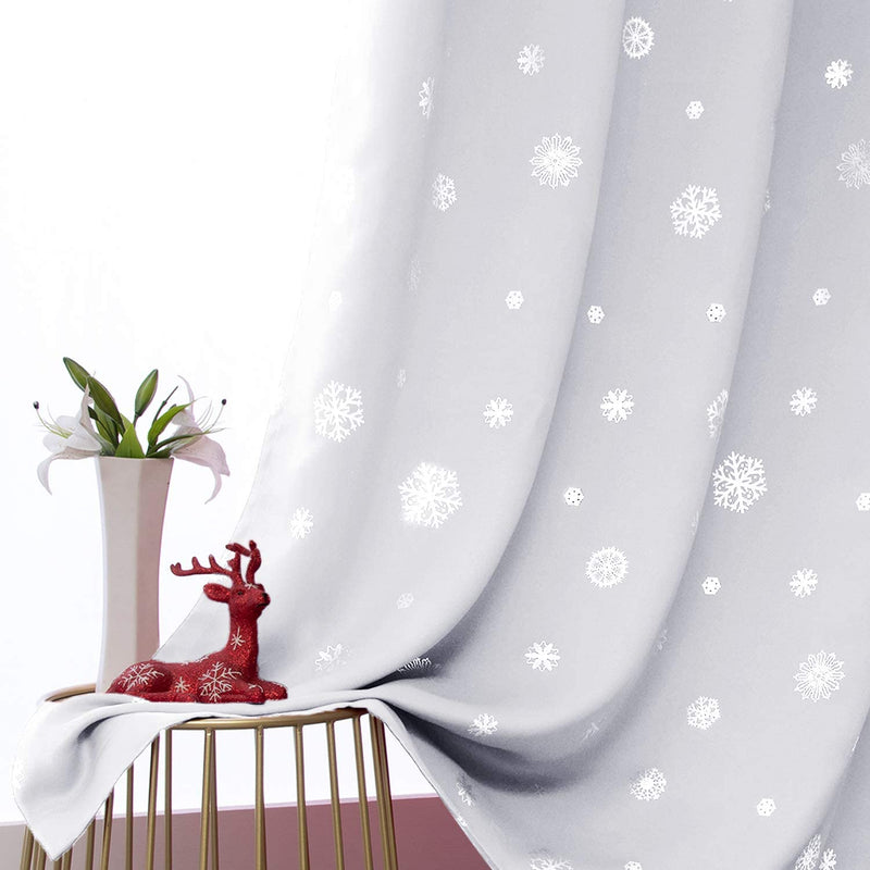 LORDTEX Snowflake Foil Print Christmas Curtains for Living Room and Bedroom - Thermal Insulated Blackout Curtains, Noise Reducing Window Drapes, 52 X 63 Inches Long, Dark Grey, Set of 2 Curtain Panels
