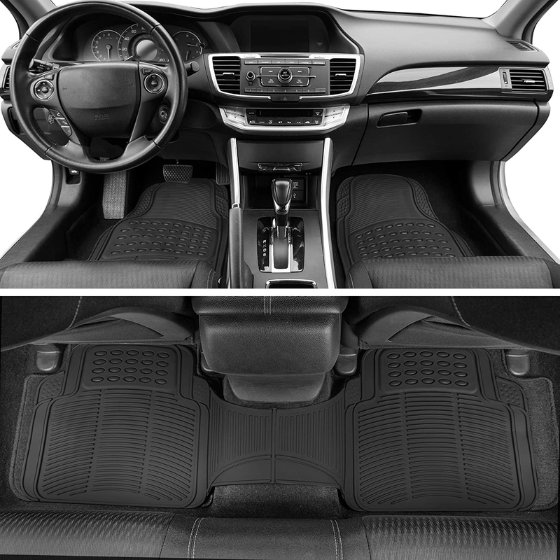BDK Original ProLiner 3 Piece Heavy Duty Front & Rear Rubber Floor Mats for Car SUV Van & Truck, Black – All Weather Floor Protection with Universal Fit Design