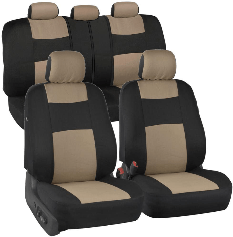 BDK PolyPro Car Seat Covers Full Set in Solid Beige – Front and Rear Split Bench Protection, Easy to Install, Universal Fit for Auto Truck Van SUV