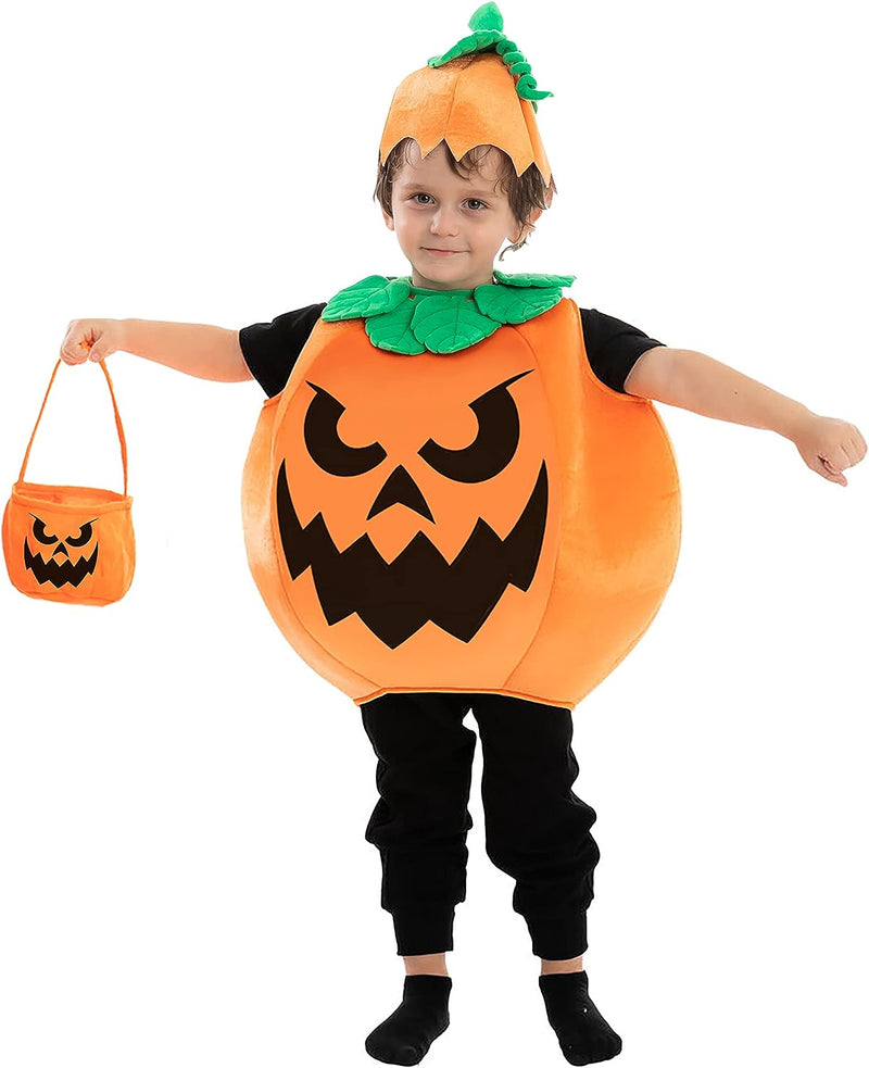 Spooktacular Creations Child Unisex Wicked Pumpkin Costume with Basket for Kids Halloween Dress Up, Pumpkin Themed Party