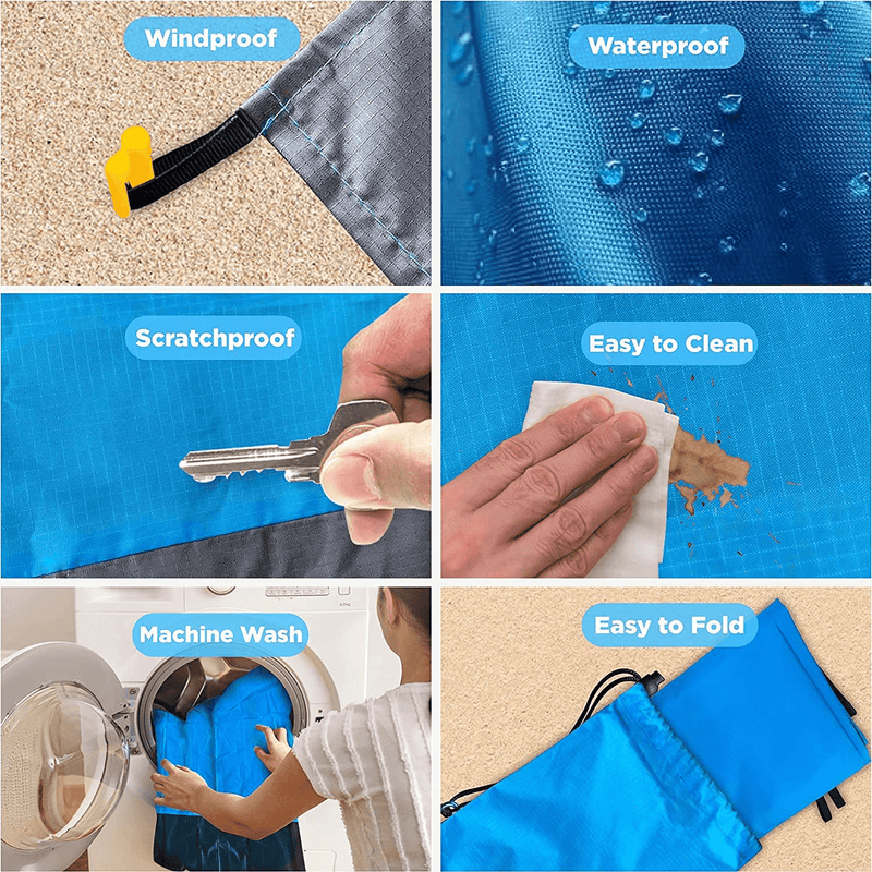 Beach Blanket, 210cmx200cm Picnic Blankets Waterproof Sandproof for 4-7 Adults, Oversized Lightweight Beach Mat, Portable Picnic Mat, SandProof Mat for Travel, Camping with Waterproof Case