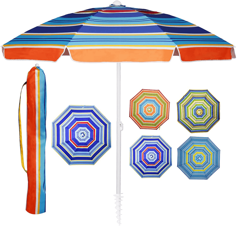 Beach Umbrellas with Sand Anchor,LUHAHALU 7 ft Outdoor Sunshade Portable Patio Umbrella with Carry Bag Heavy Duty Wind Resistant UV Protection for Sand Beach Garden Backyard (including Hanging Hook)