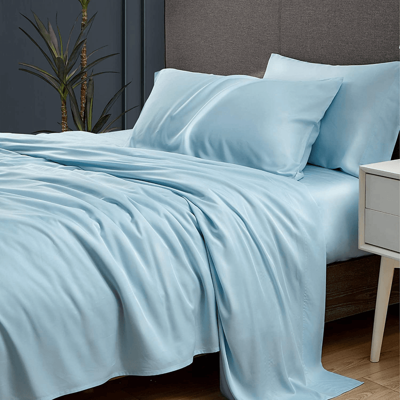 Bedsure 100% Bamboo Sheets Set King Blue - Cooling Bamboo Bed Sheets for King Size Bed with Deep Pocket 4PCS