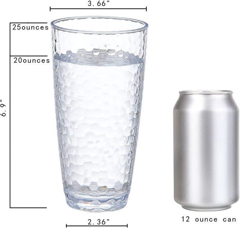 Kurala Unbreakable Plastic Tumbler Cups, Set of 6, Large Water Tumbler Set, 25 Oz Highball Drinking Glasses (Clear)