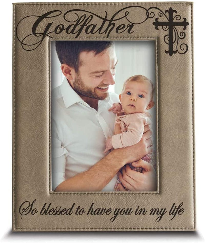 BELLA BUSTA Godfather with Cross-So Blessed to Have You in My Life-Godfather Gift from Godchild Engraved Lather Picture Frame (5 X 7 Vertical)