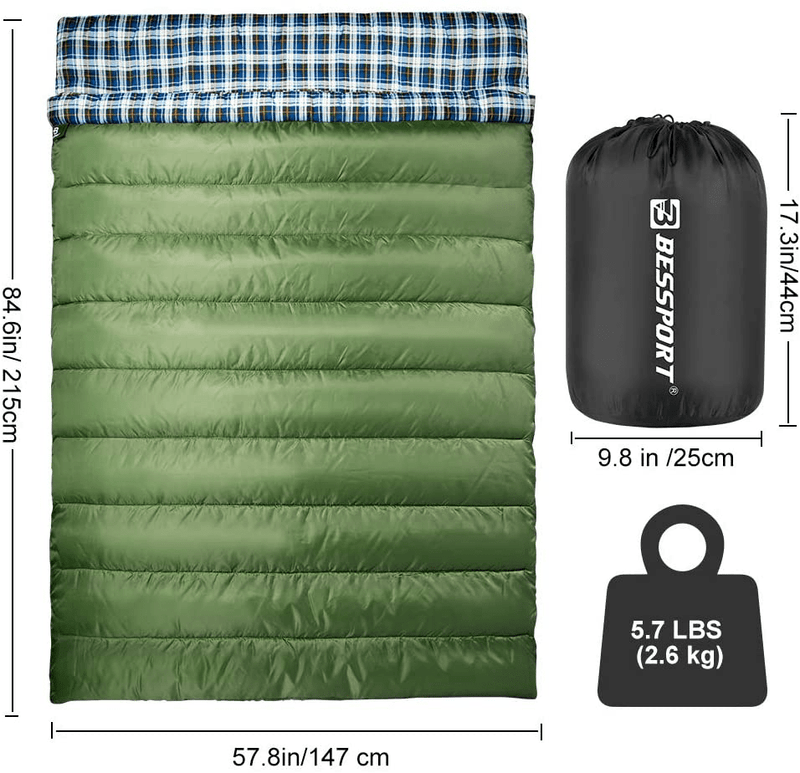 Bessport 2 Person Sleeping Bag，Water Repellent Sleeping Bags Lightweight 3 Season for Adults for Camping, Hiking, Outdoor & Indoor