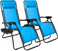 Best Choice Products Set of 2 Adjustable Steel Mesh Zero Gravity Lounge Chair Recliners W/Pillows and Cup Holder Trays, Blue