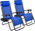 Best Choice Products Set of 2 Adjustable Steel Mesh Zero Gravity Lounge Chair Recliners W/Pillows and Cup Holder Trays, Blue