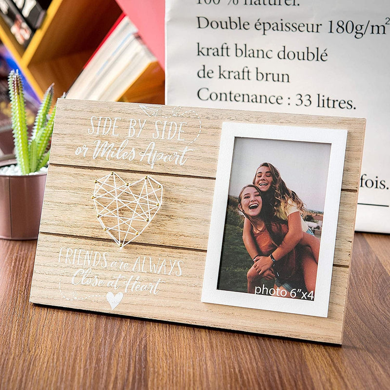 Best Friends Picture Frame Gift - Long Distance Friendship Gifts for BFF - Friend Birthday Gifts for Women, BFF, Bestfriend, Besties - Side by Side or Miles Apart - 6X4 Inches Cute Photo