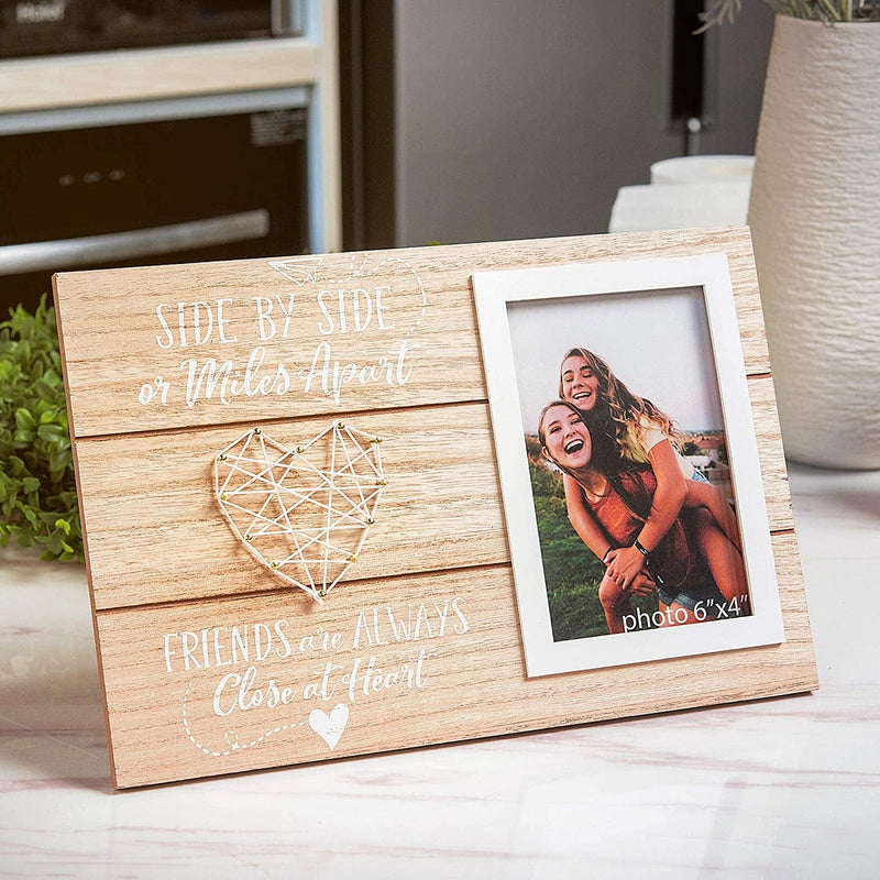 Best Friends Picture Frame Gift - Long Distance Friendship Gifts for BFF - Friend Birthday Gifts for Women, BFF, Bestfriend, Besties - Side by Side or Miles Apart - 6X4 Inches Cute Photo