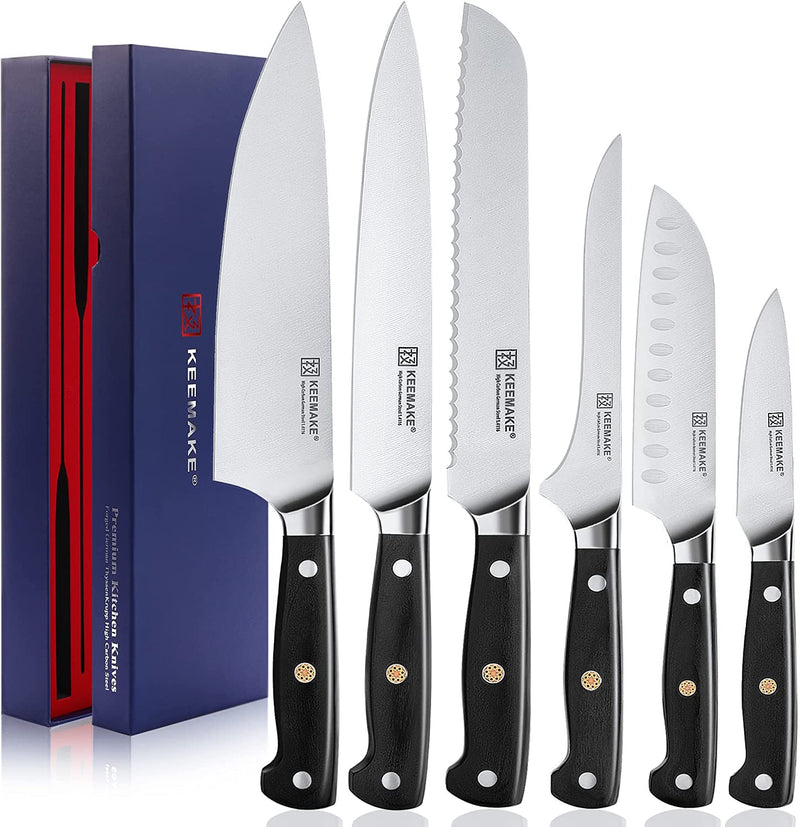 KEEMAKE Kitchen Knife Set without Block, Professional Sharp Chef Knife Set with Gift Box, German 4116 Stainless Steel Cooking Knives Set for Kitchen with Pakkawood Handle, 6 Piece