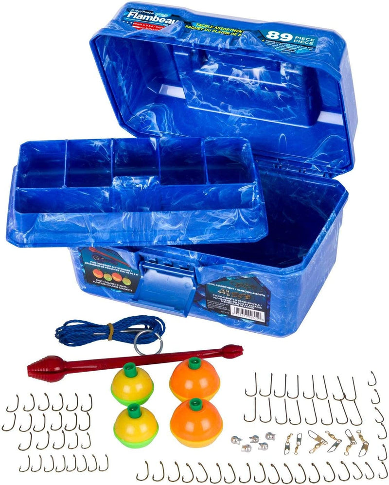 Flambeau Outdoors 355BMR Big Mouth Tackle Box 89-Piece Kit, Complete Starter Fishing Tackle Kit with Stringer, Hooks, Bobbers and More - Pearl Blue Swirl