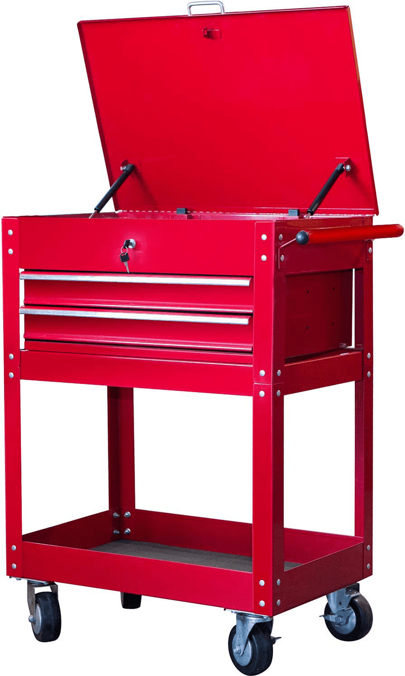 BIG RED TRJF-C305ABD Torin Garage Workshop Organizer: Portable Steel and Plastic Stackable Rolling Upright Trolley Tool Box with 3 Drawers, Red