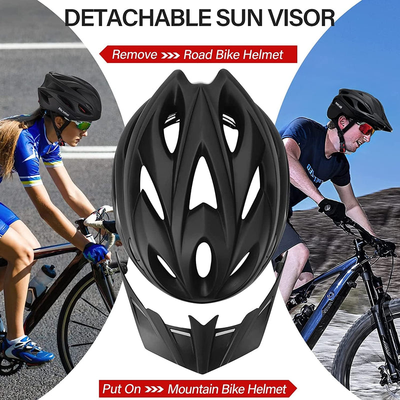 Bike Helmet, Adult Bicycle Helmet Adjustable Size, Mountain Bike Helmets with Removable Sun Visor - Adult Road Cycling Helmet Lightweight for Men Women MTB