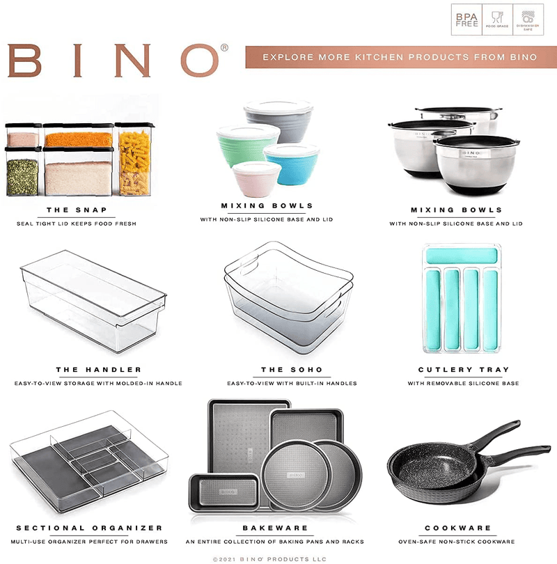 BINO | Plastic Storage Bins, Large - 2 Pack | the SOHO Collection | Multi-Use Organizer Bins | Built-In Handle | Bpa-Free | Pantry Organization | Home Organization | Fridge Organizer | Freezer Org