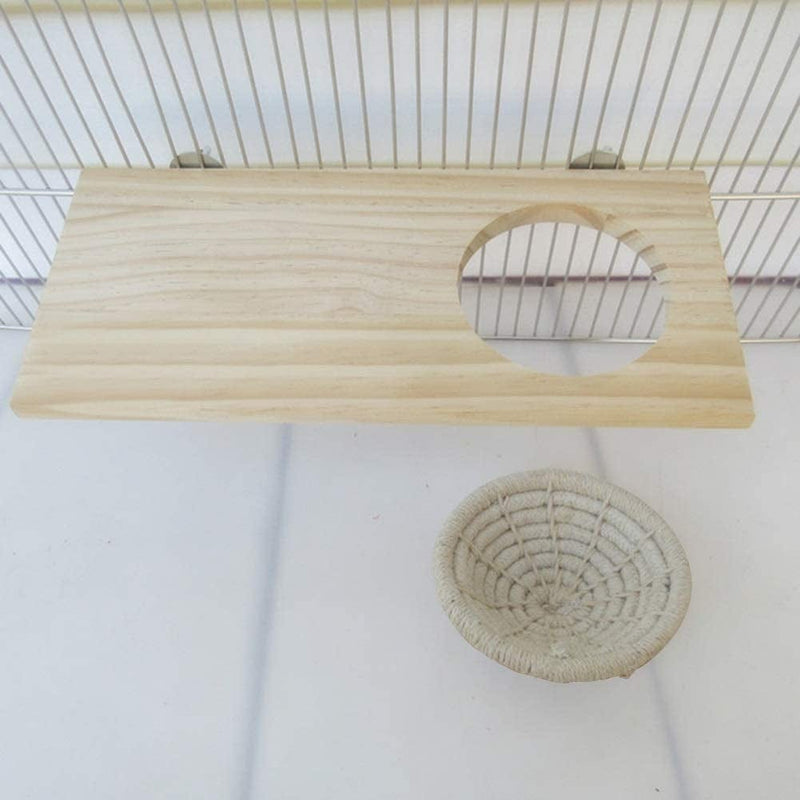 Bird Cage Wooden Platform and Handwoven Nest, Parrot Perches Stand Set Paw Grinding，Small Pet Cage Accessories Toy Playground for Parakeet Conure Cockatiel Budgie Gerbil Rat Mouse Chinchilla Hamster