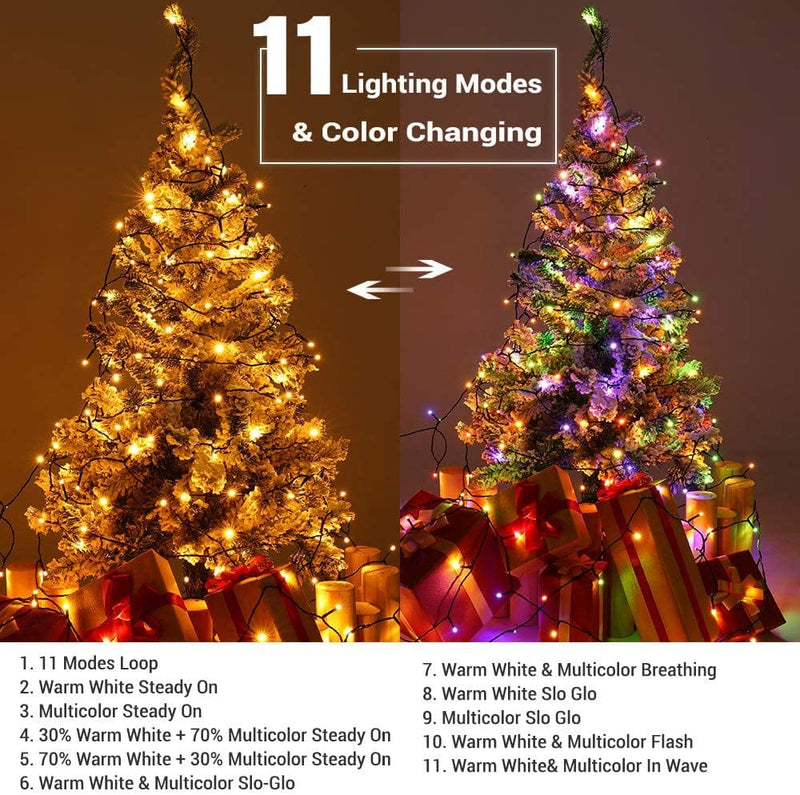 Brizlabs Christmas Lights, 180Ft 500 LED Color Changing Christmas Lights with Remote Timer, 11 Modes Warm White & Multicolor LED String Lights, Dimmable Decorative Xmas Lights for Indoor Outdoor Tree