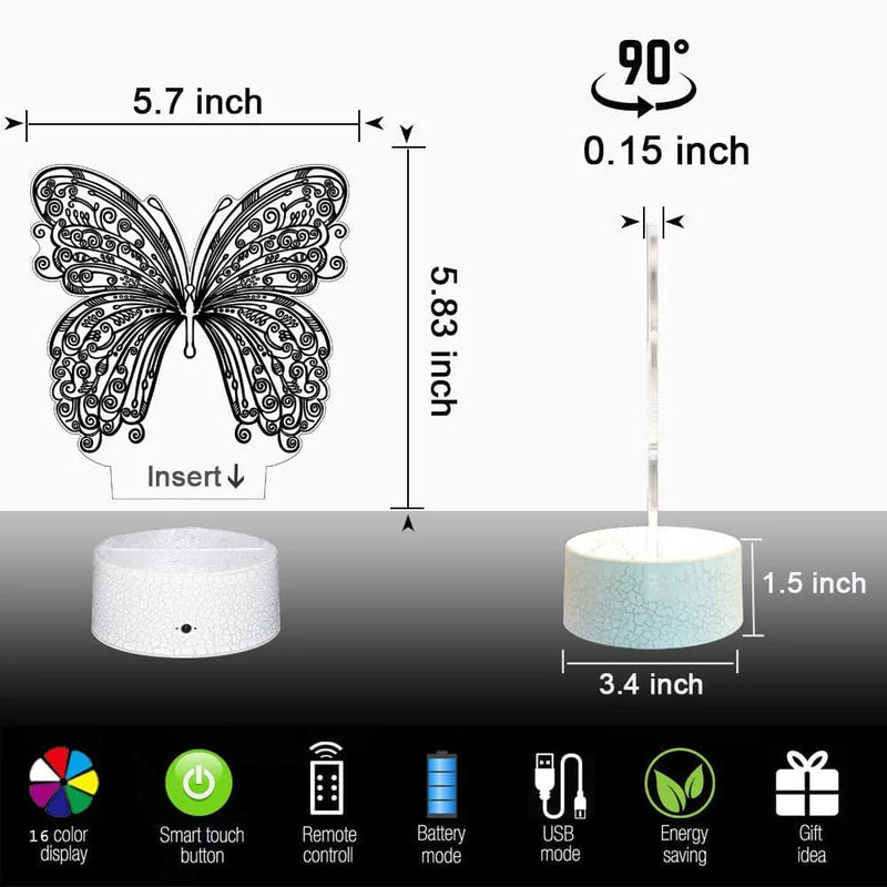 Butterfly Lamp Butterfly Night Light for Kids with Remote Touch 7 Colors + 16 Colors Changing Kids Room Decor 3D Optical Illusion Kids Lamp as a Gift Ideas for Kids Girls Wife