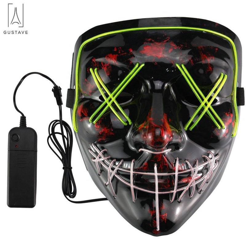 Gustave Halloween Scary Light Mask 4 Modes 2 Colors Cosplay Led Costume Mask EL Wire Light up for Festival Party Costume Christmas "Fluorescent Green+White"