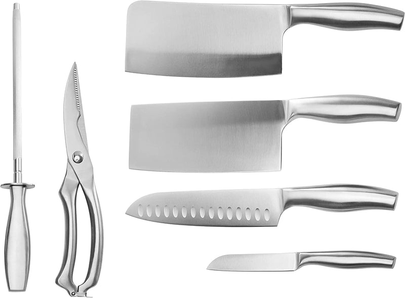 GOOD HELPER Knife Set, 8 Pieces Kitchen Knife Set with Block, Knife Block Set with Sharpener & Shears, Meat Cleaver Knife Set, Stainless Steel Hollow Handle Knife and Cutting Board Set