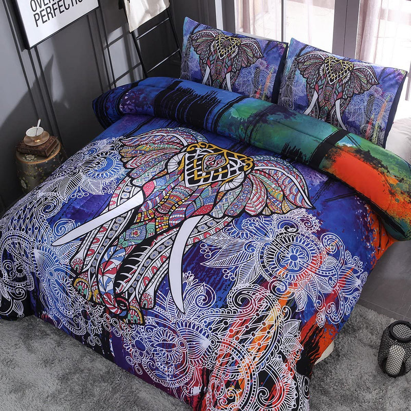 NTBED Bohemian Elephant Comforter Set Queen 3-Pieces Microfiber Exotic Printed Bedding Boho Mandala Printed Quilt Sets , Multi