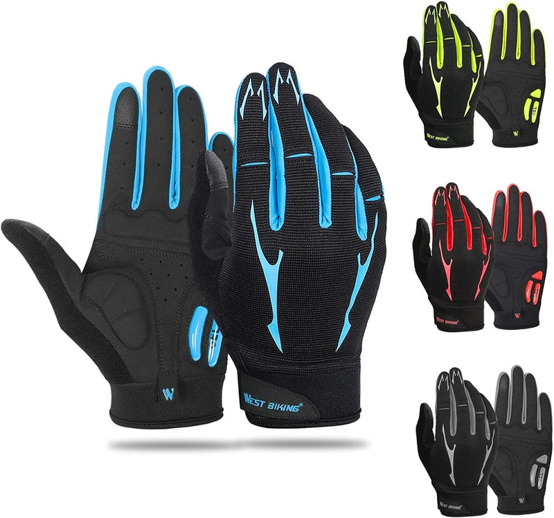 Mountain Bike Gloves Full Finger Touch Screen Gloves Anti-Skid Cycling Gloves Wear-Resistant Breathable Women and Men Gel Palm Mittens Shock-Absorbing MTB Gloves Road Bicycle Gloves