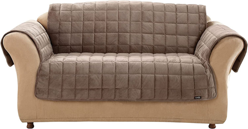 Surefit Deluxe Microban Sofa Furniture Cover, Quilted Velvet Polyester, Machine Washable, Ivory