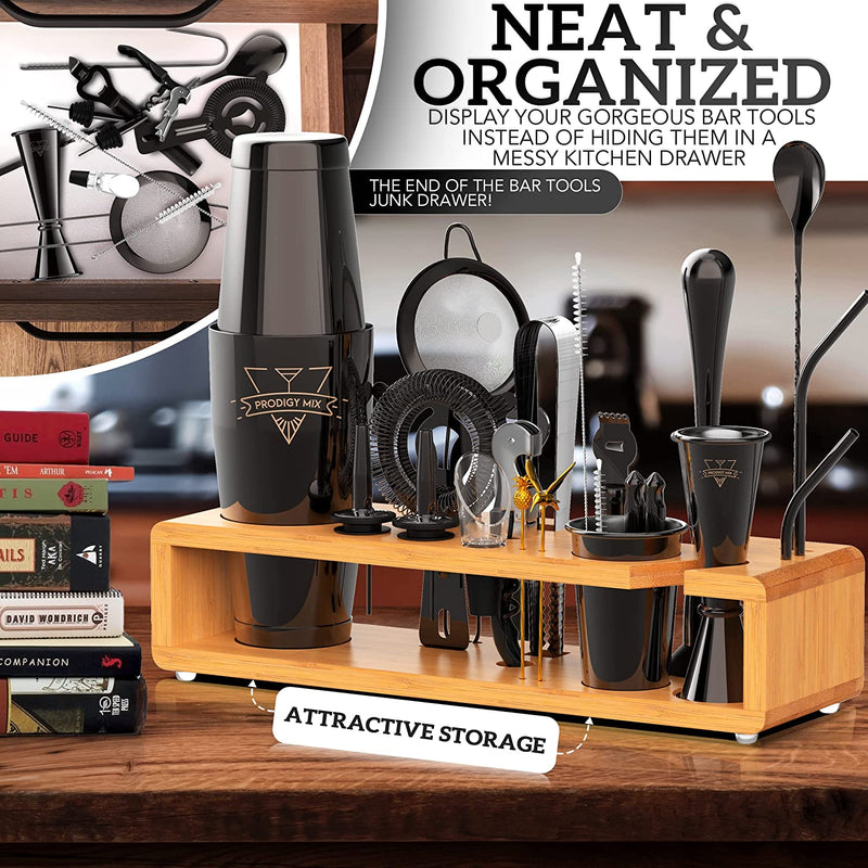 Mixology Bartender Kit: 20-Piece Boston Cocktail Shaker Set with a Stylish Bar Stand Cocktail Set | Perfect Cocktail Kit Black Bar Set, Ideal Bartending Kit for Home Bar Cart Accessories Bar Kit Set