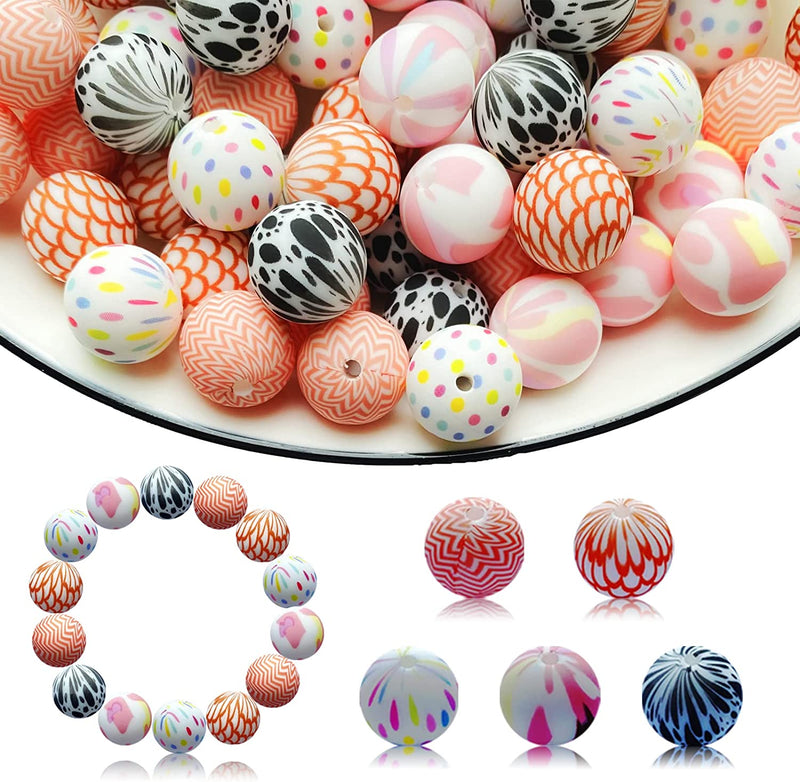 Sports Silicone Beads 15Mm Baseball Softball Football round Silicone Beads Soccer Basketball Volleyball Silicone Accessory Kit for Keychain Making Bracelet Necklace Handmade Crafts-60Pcs