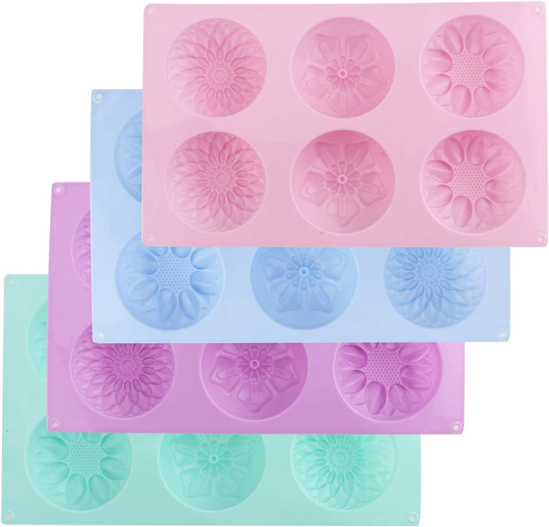 Lawei 4 Pack Silicone Fancy Soap Molds - 6 Cavity Handmade Sopa Molds for Cake, Cupcake, Muffin, Coffee Cake, Pudding and Soap