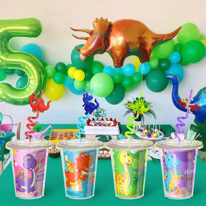 FZR Legend Dinosaur Party Favors Goodie Cups for Kids Aged 4-12, with Dino Reusable Straws Stampers Stickers Slap Bracelets, Carnival Prizes, Pinata Goodie Bag Fillers, Stocking Stuffers for Party Supplies 24 Guests