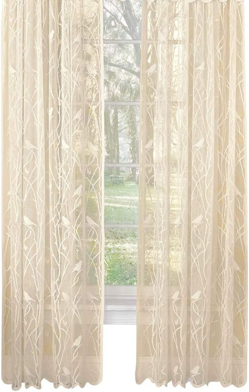 Collections Etc Songbird Rod Pocket Lace Curtain Panel with Scalloped Hem, Ivory, 56" X 84"