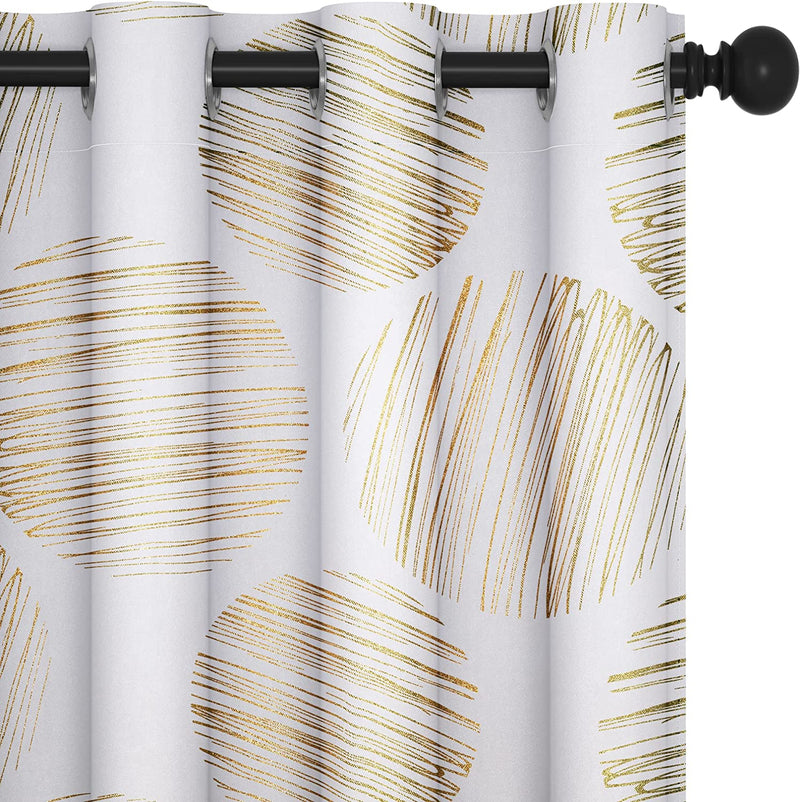 Deconovo Extra Long Curtains 95 Inches Long, Gold Foil Print Curtains for Sliding Glass Door, Thermal Insulated Drapes, Grommet Top (52X95 Inch, Black, 2 Panels)