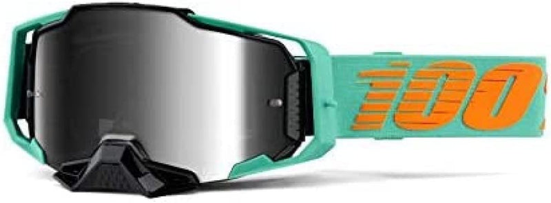 100% Armega Motocross & Mountain Bike Goggles - MX and MTB Racing Protective Eyewear (Clark - Silver Flash Mirror Lens)