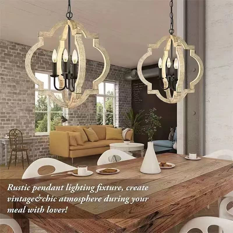 White Solid Wood Shaped Chandelier Farmhouse Chandeliers, with 4-Lights, Old Style Suspension Chandelier, Restaurants, Living Rooms, Kitchen Lighting