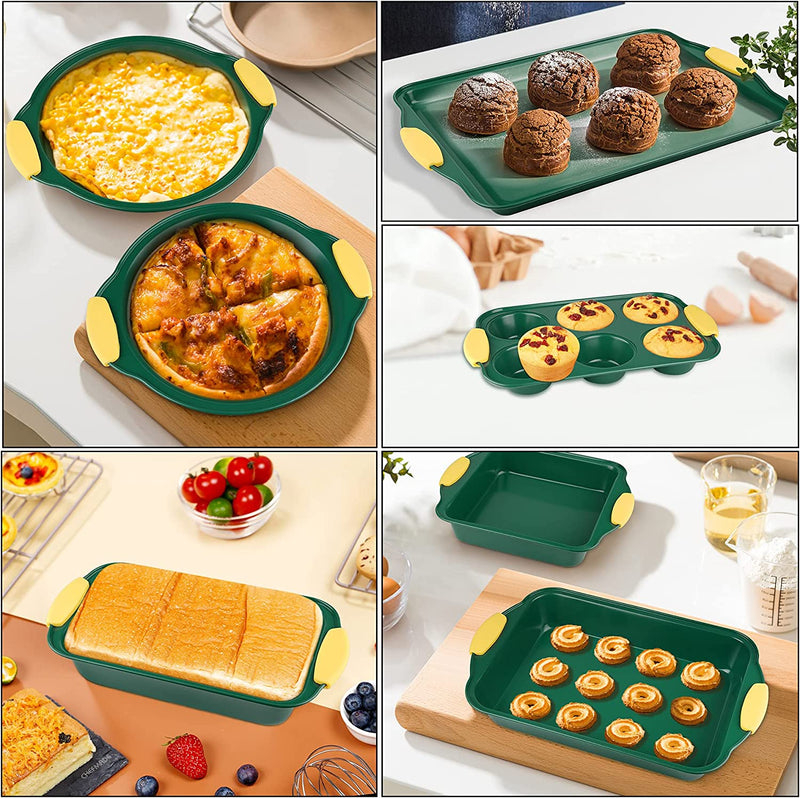 Luxury 10In1 Nonstick Carbon Steel Baking Cake Pan Cookie Sheet Molds Tray Set for Oven, BPA Free Heat Resistant Bakeware Suppliers Tools Kit for Muffin Loaf Pizza Bread Cheesecake Cupcake Pie Utensil