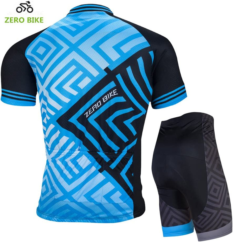 ZEROBIKE Men'S Short Sleeve Breathable Cycling Jersey Set 3D Padded Bicycle Shorts Sportswear Suit Quick Dry