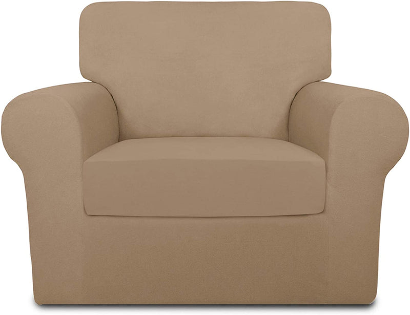 Purefit 4 Pieces Super Stretch Chair Couch Cover for 3 Cushion Slipcover – Spandex Non Slip Soft Sofa Cover for Kids, Pets, Washable Furniture Protector (Sofa, Brown)