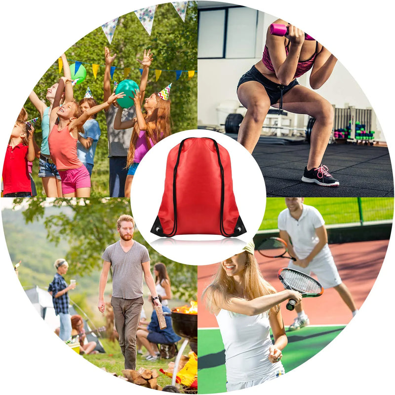 FEPITO 22 Pack Drawstring Bags String Backpack Bulk School Backpack Bag Sack Cinch Bag Sport Bags for Gym Traveling (Red)