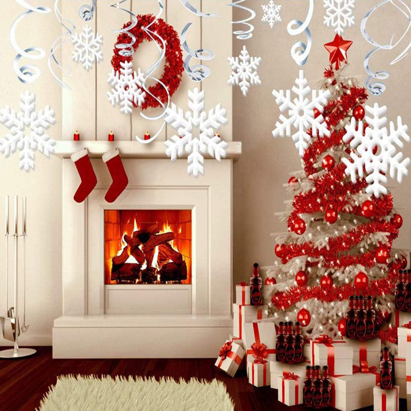 Husfou Christmas Snowflake Ornaments Hanging Swirl Decorations, 42Pcs Winter Party Wonderland Xmas Holiday Supplies