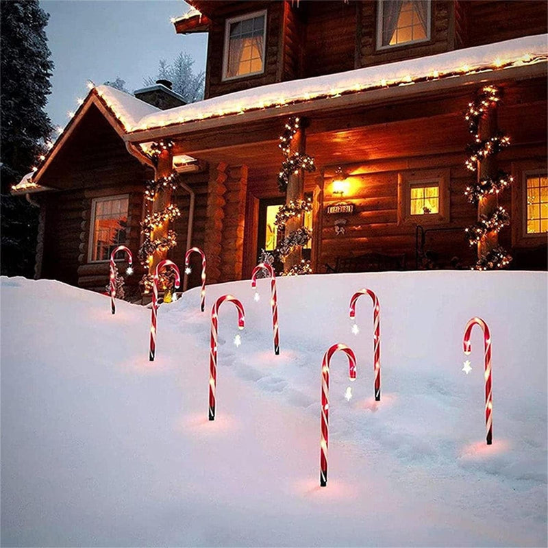 Christmas Outdoor Decorations - Solar Energy/Battery Christmas Candy Crutch Ground Lamps, a Set of Outdoor Garden Plug-In Candy Lawns Landscapes Christmas Lights Ornament (10Pcs-Solar Model)